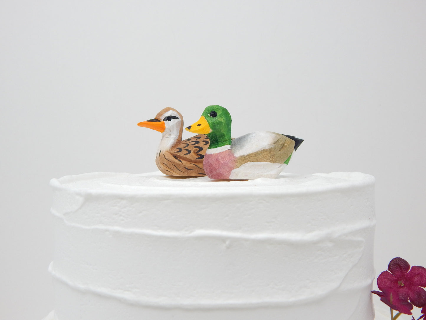 Mallard Duck Love Birds Cake Topper Bride & Groom Wedding Engagement Anniversary Carved Wood Statue