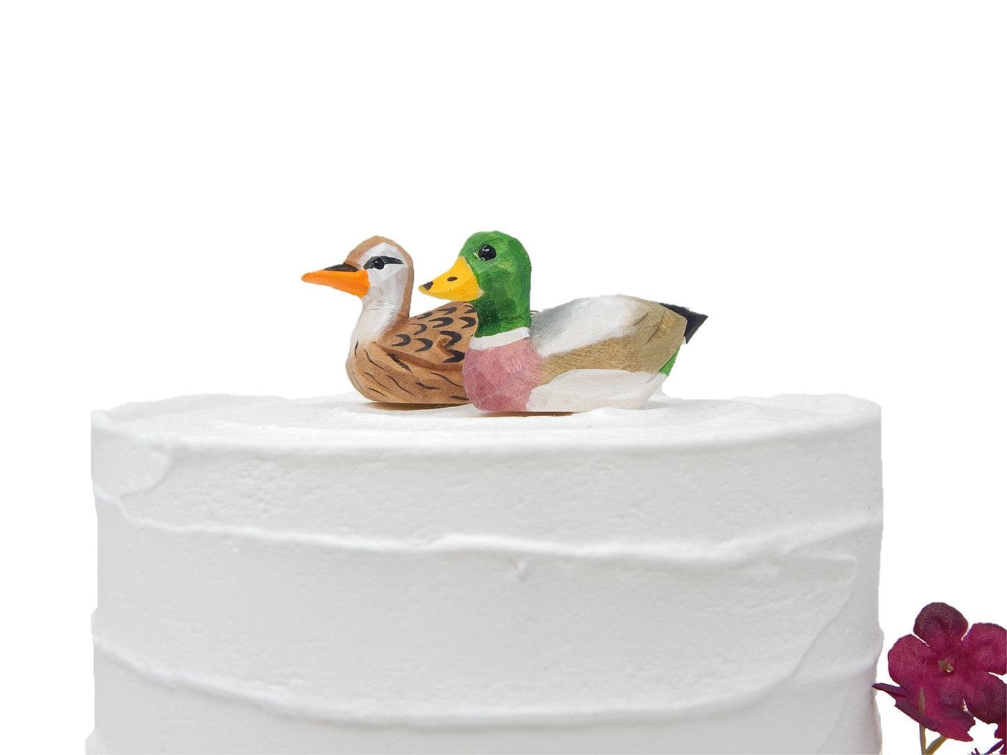 Mallard Duck Love Birds Cake Topper Bride & Groom Wedding Engagement Anniversary Carved Wood Statue