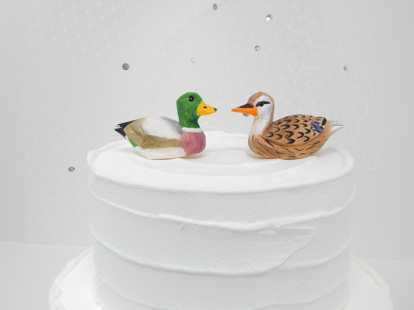 Mallard Duck Love Birds Cake Topper Bride & Groom Wedding Engagement Anniversary Carved Wood Statue