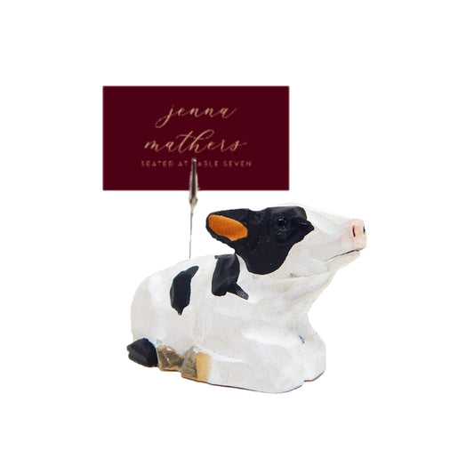 Cow Wood Place Card Holder Memo Photo Note Signage Menu Clip Clamp Base Wedding Business Beef Barn Cattle Ranch