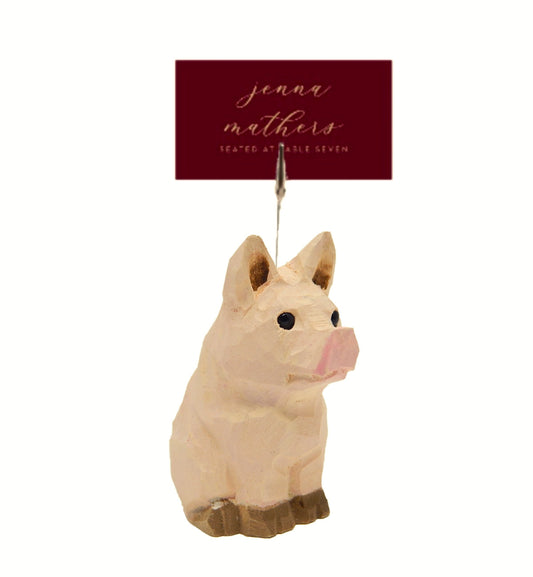 Pig Wood Place Card Holder Memo Photo Note Signage Menu Clip Clamp Base Wedding Business Pork Barn Cattle Ranch