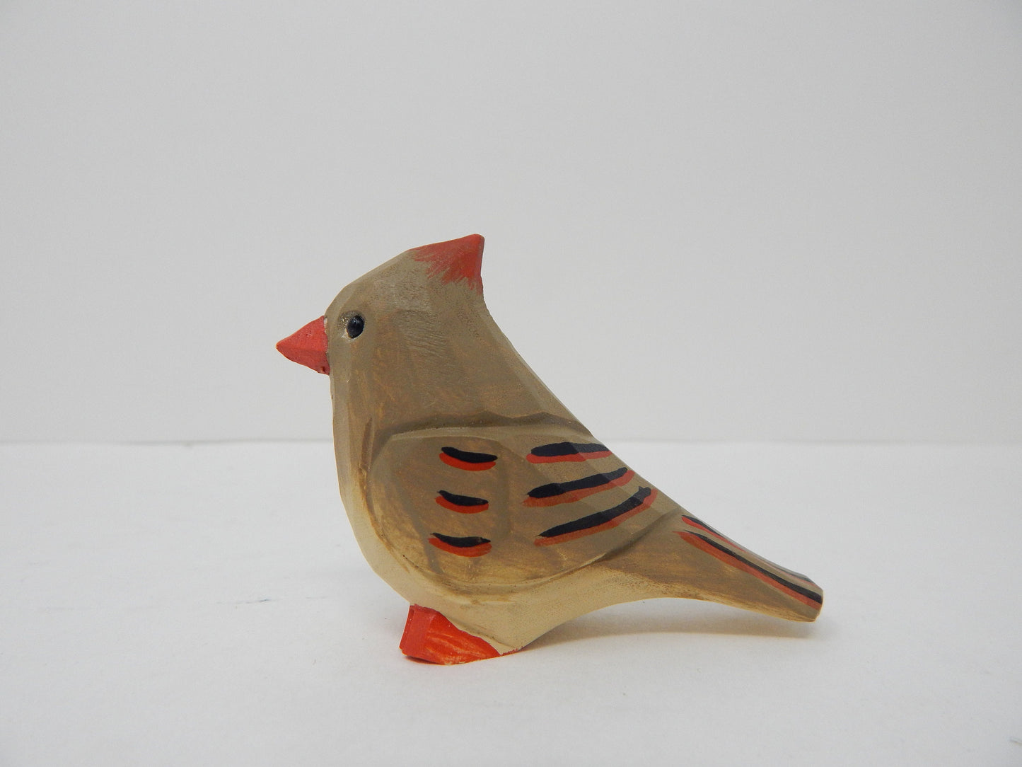 Female Cardinal - Wood Figurine Miniature Garden Statue Red Bird Art Carved Small Animals Cake Topper