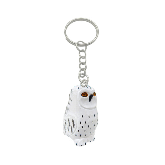 Snow White Owl Keychain Ring Hook Clip Charm Farm Bird Miniature Wood Mini Figurine Small Animal