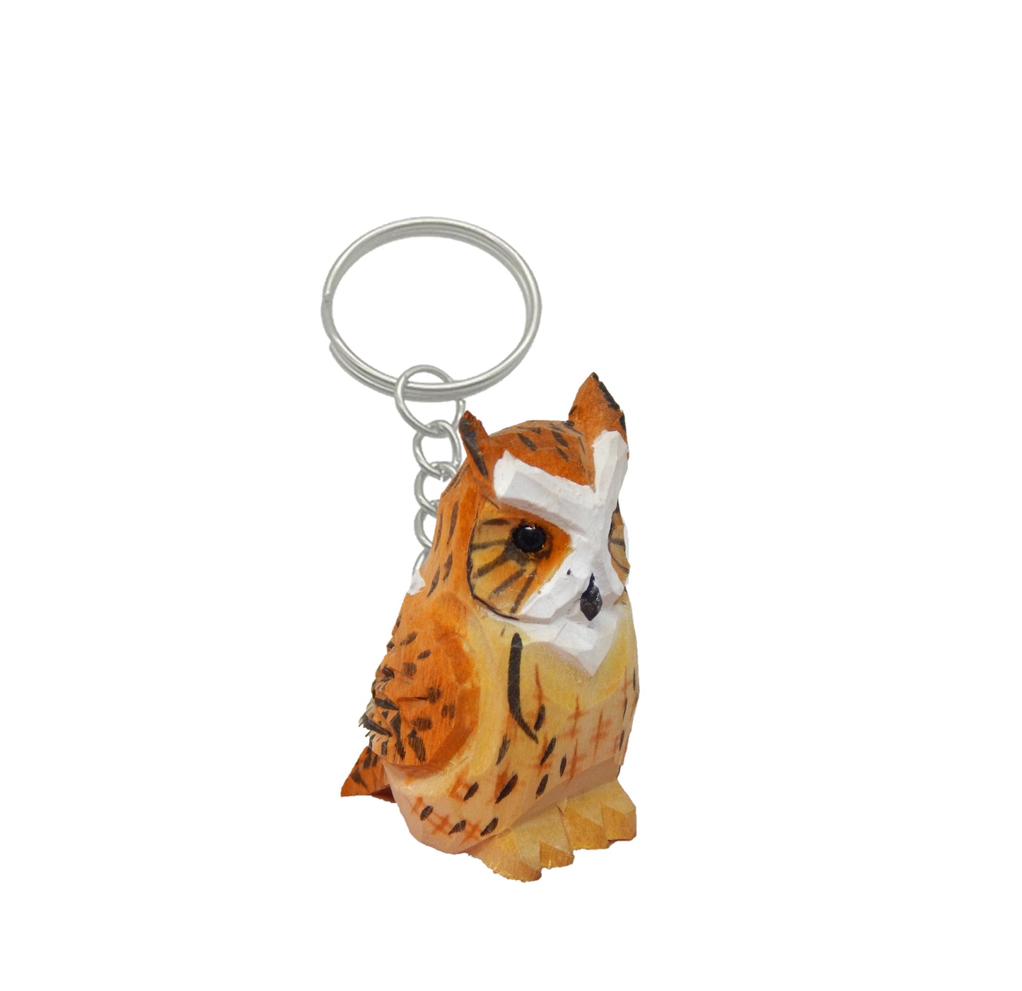 Hand-Carved Wooden Owl Keychain: Ring Hook Clip Bird Figurine Small Animal
