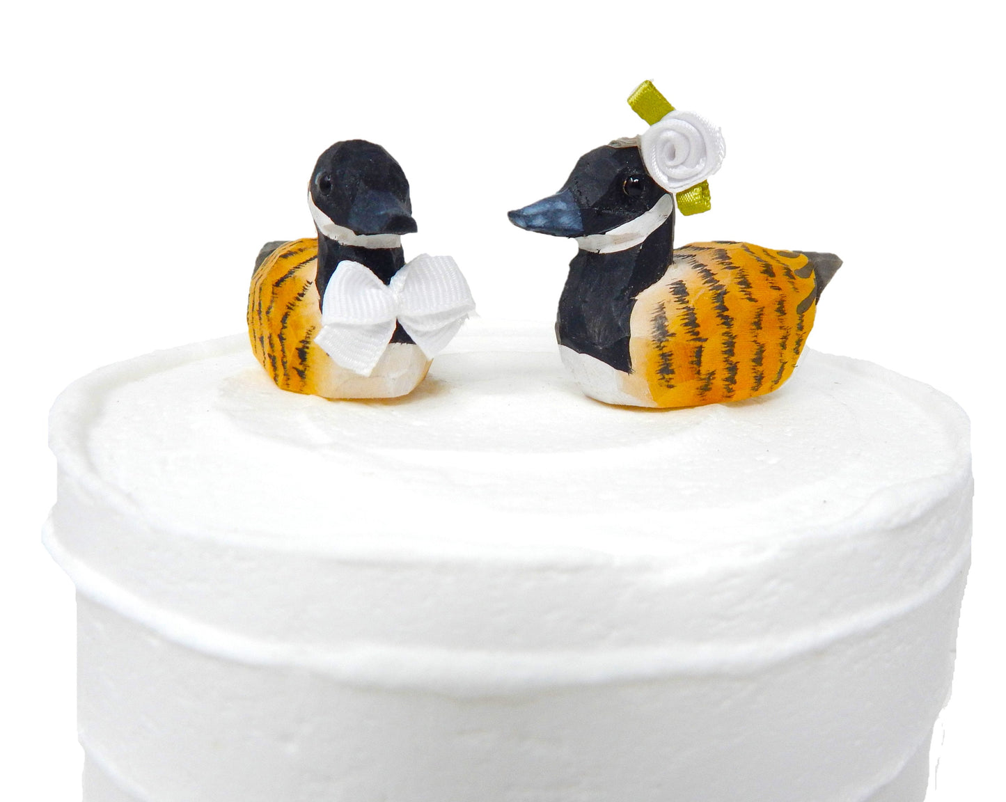 Canada Goose Love Bird Cake Topper Bride & Groom Wedding Engagement Anniversary Carved Wood Statue