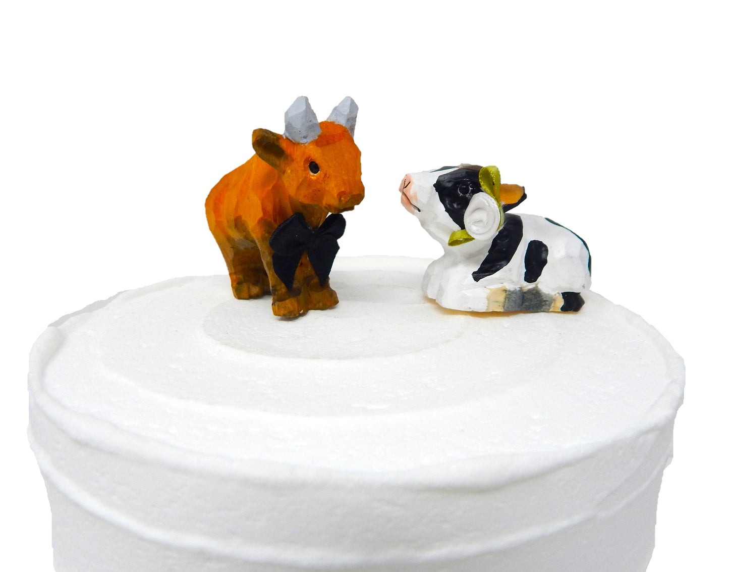 Bull Cow Farm Country Barn Cake Topper Bride & Groom Love Wedding Engagement Anniversary Carved Wood Statue