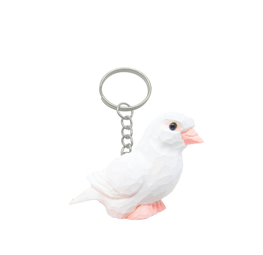 White Dove Bird Keychain Ring Hook Clip Charm Miniature Wood Mini Figurine Small Animal