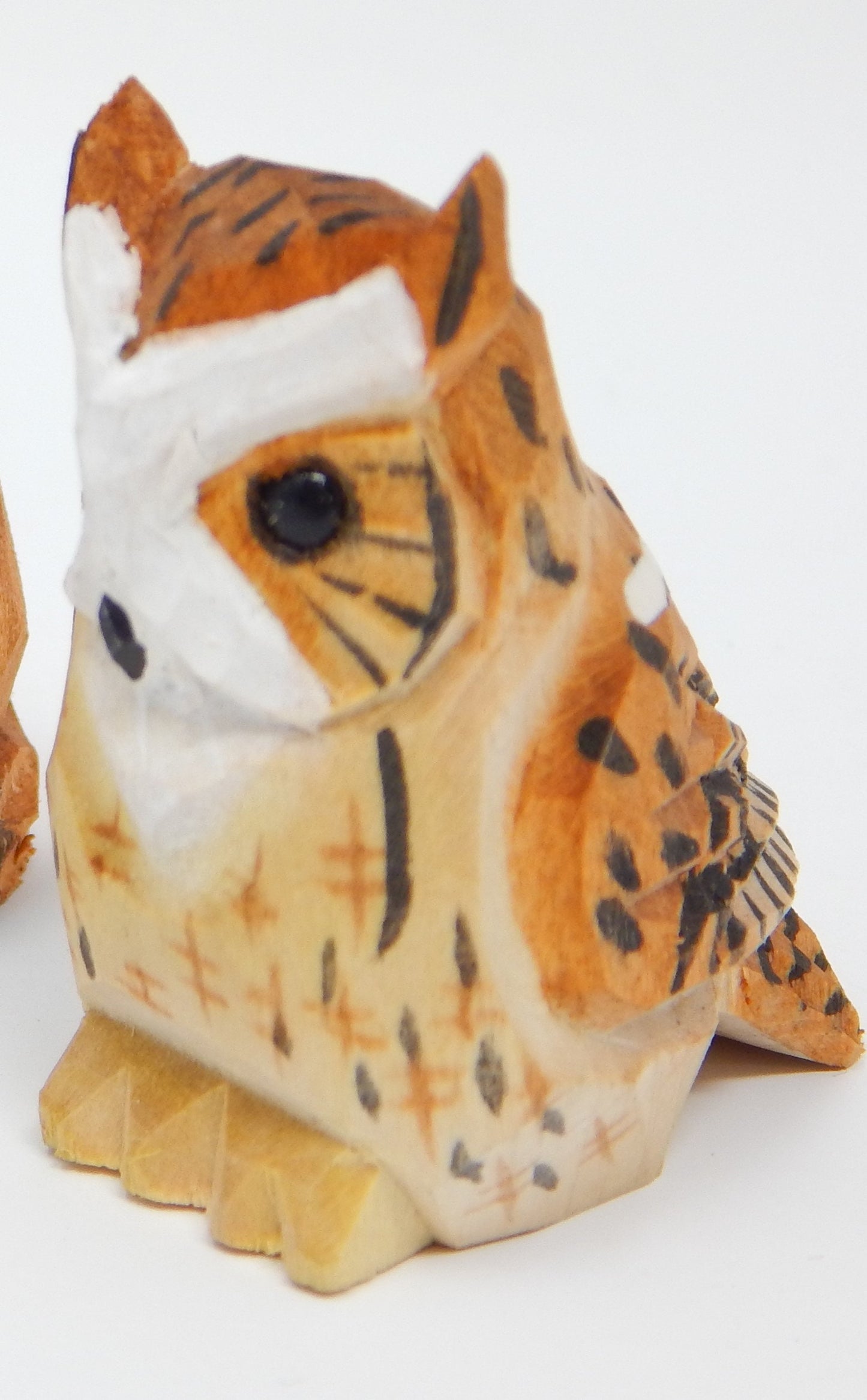 Hand-Carved Wooden Owl Keychain: Ring Hook Clip Bird Figurine Small Animal
