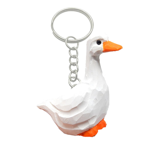 Goose Keychain Ross's Snow Domestic Emden Swan Bird Ring Hook Clip Charm Miniature Wood Mini Figurine Small Animal