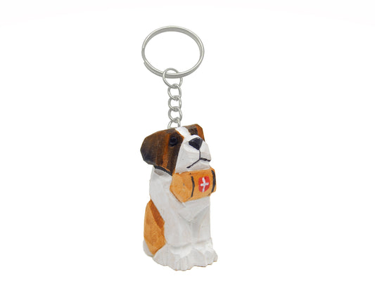 Bernard Dog Puppy Keychain Ring Hook Clip Charm Miniature Wood Mini Figurine Small Animal