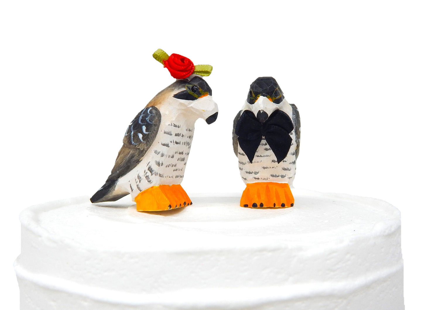 Falcon Hawk Love Bird Cake Topper Bride & Groom Wedding Engagement Anniversary Carved Wood Statue