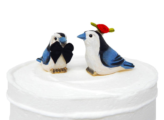 Nuthatcher Love Bird Cake Topper Bride & Groom Wedding Engagement Anniversary Carved Wood Statue