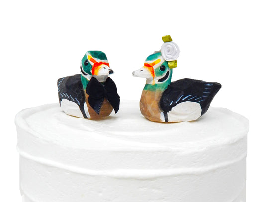 Wood Duck Love Bird Cake Topper Bride & Groom Wedding Engagement Anniversary Carved Wood Statue