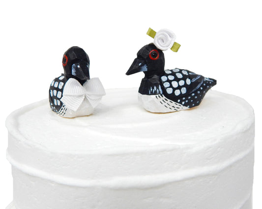 Common Loon Duck Love Bird Cake Topper Bride & Groom Wedding Engagement Anniversary Carved Wood Statue