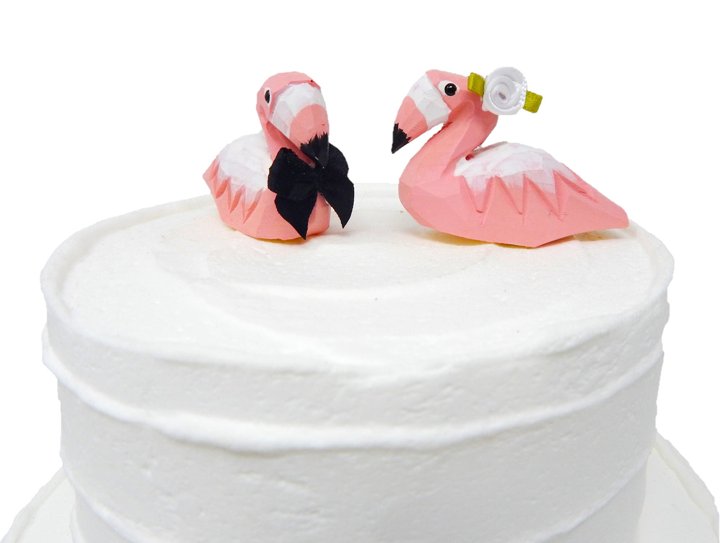 Flamingo Wedding Cake Topper Love Bird Bride & Groom Engagement Anniversary Carved Wood Statue