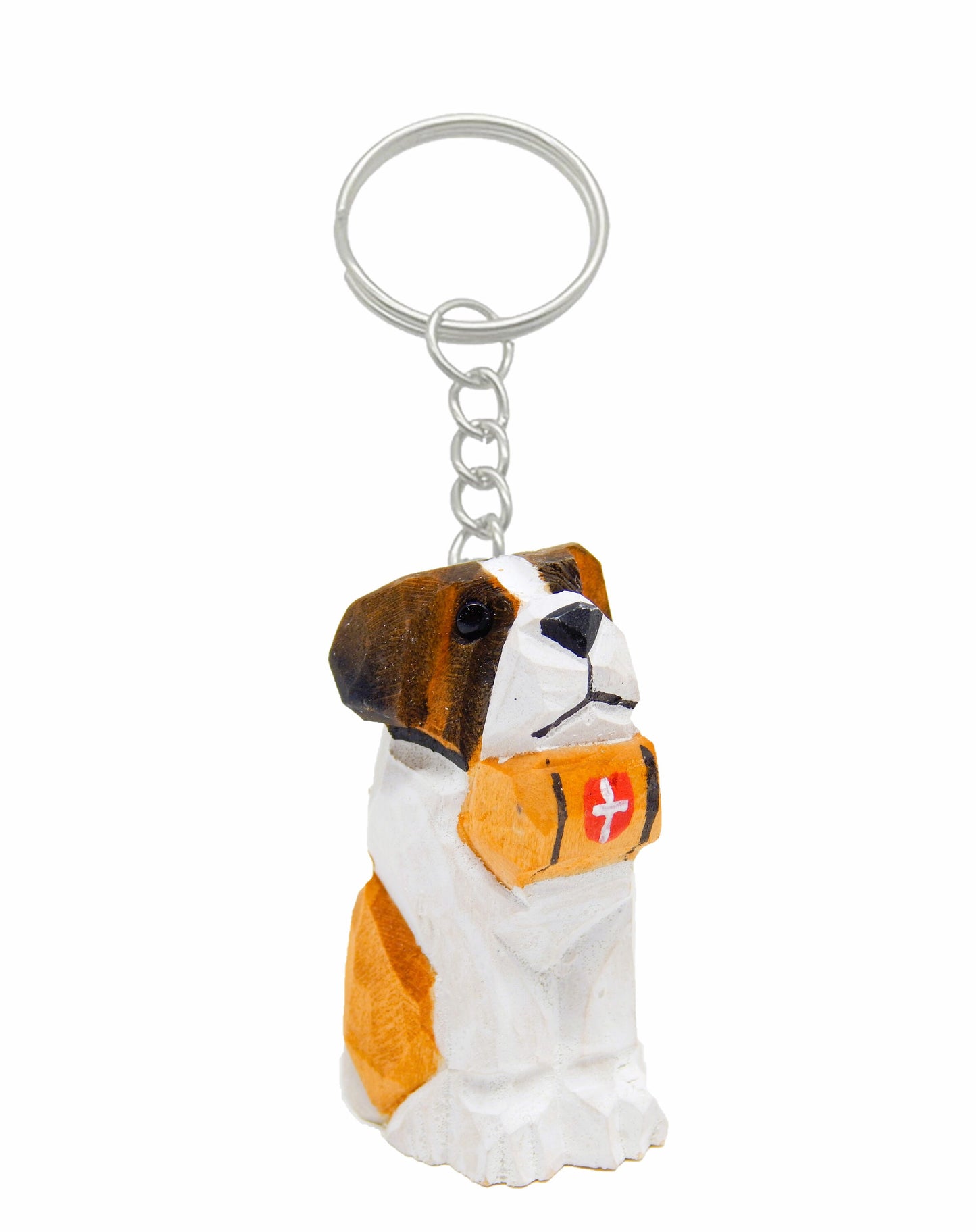 Bernard Dog Puppy Keychain Ring Hook Clip Charm Miniature Wood Mini Figurine Small Animal