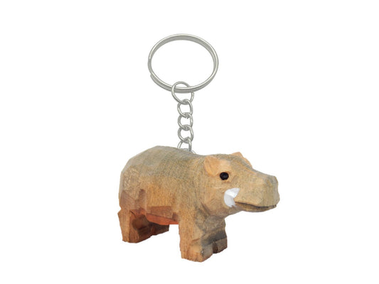 Hippo Keychain Ring Hook Clip Charm Miniature Wood Mini Figurine Small Animal