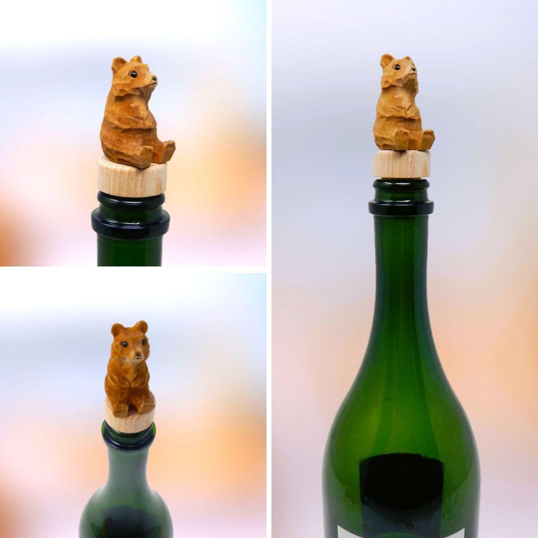 Brown Bear Wine Stopper Handmade Reusable Bottle Plug Saver Cap Sealer Decorative Accessory Grizzly Forest