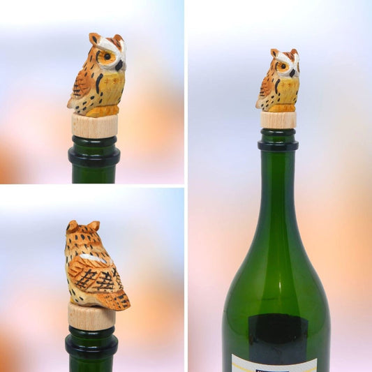 Great Horned Hoot Owl Wine Stopper Bird Handmade Reusable Bottle Plug Saver Cap Sealer Decor Unique Accessory