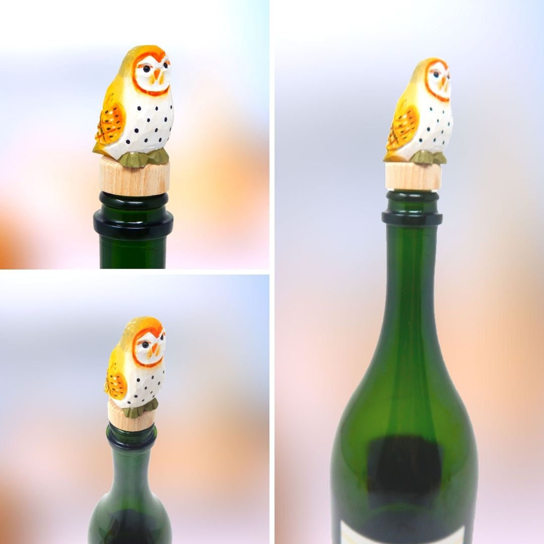 Barn Owl Bird Wine Stopper Handmade Reusable Bottle Plug Saver Cap Sealer Decorative Accessory