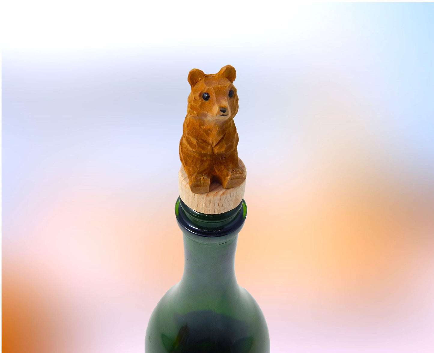 Brown Bear Wine Stopper Handmade Reusable Bottle Plug Saver Cap Sealer Decorative Accessory Grizzly Forest