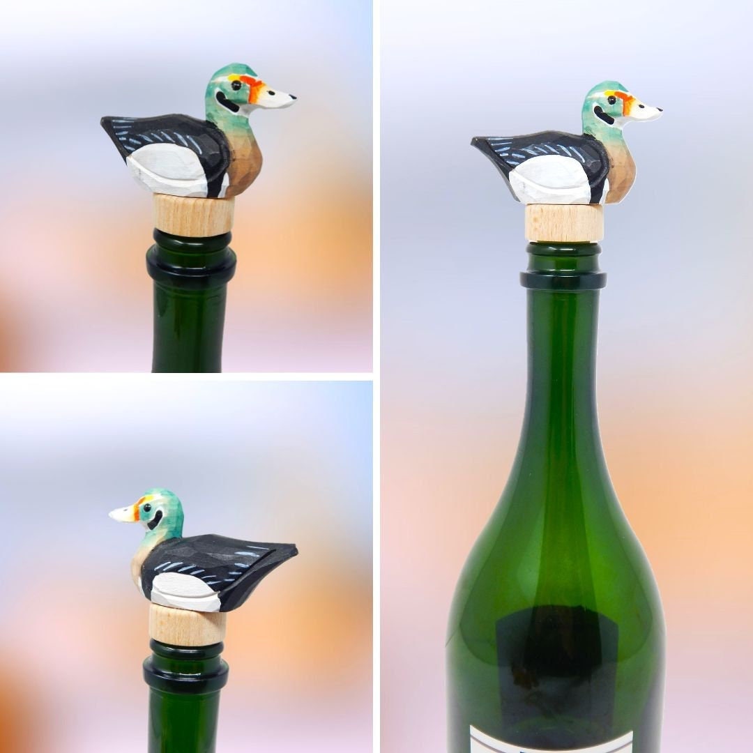 Wood Drake Duck Wine Stopper Handmade Reusable Bottle Plug Saver Cap Sealer Decorative Accessory Waterfowl