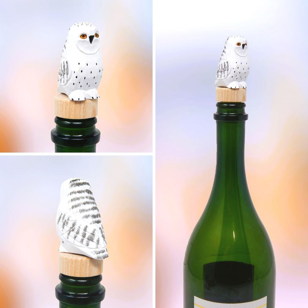 Snowy White Owl Bird Wine Stopper Handmade Reusable Bottle Plug Saver Cap Sealer Decorative Accessory