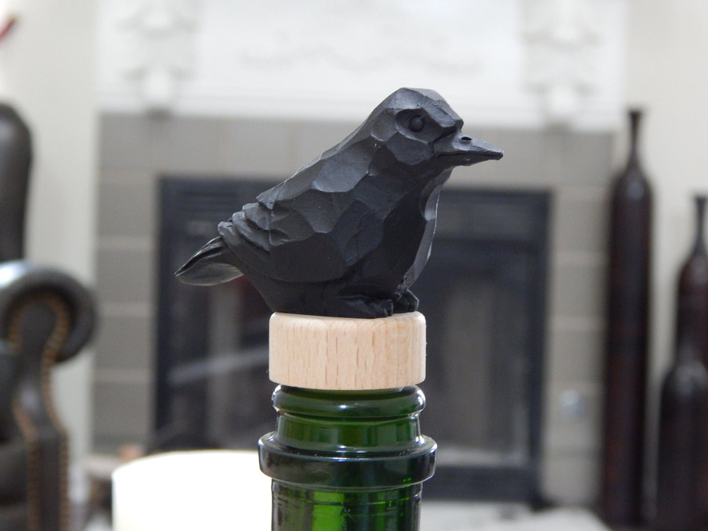 Raven Black Bird Crow Wine Stopper Handmade Reusable Bottle Plug Saver Cap Sealer Decorative Accessory