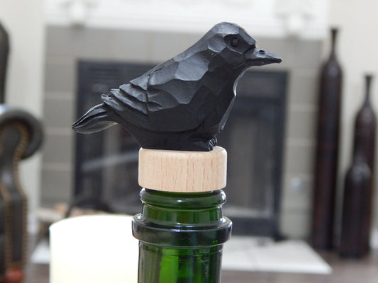 Raven Black Bird Crow Wine Stopper Handmade Reusable Bottle Plug Saver Cap Sealer Decorative Accessory