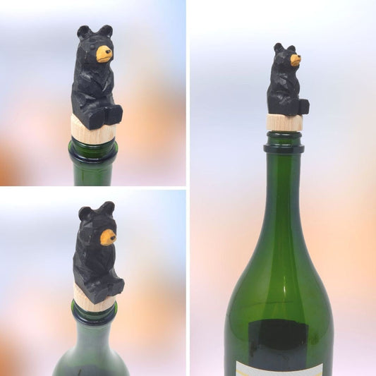 Black Bear Wine Stopper Handmade Reusable Bottle Plug Saver Cap Sealer Decorative Accessory Forest