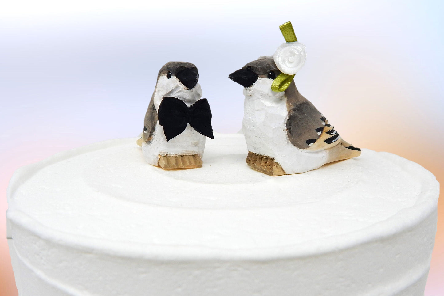 Mockingbird Love Bird Cake Topper Bride & Groom Wedding Engagement Anniversary Carved Wood Statue