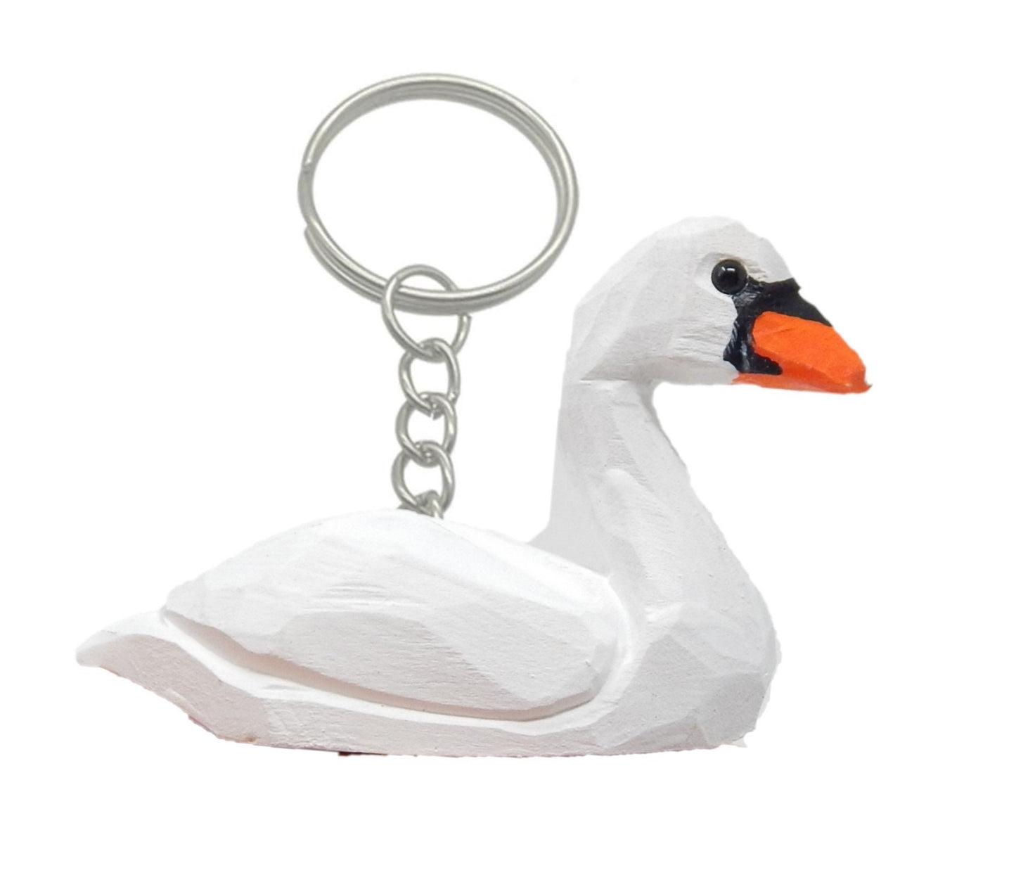 Swan Keychain Goose Bird Ring Hook Clip Charm Miniature Wood Mini Figurine Small Animal