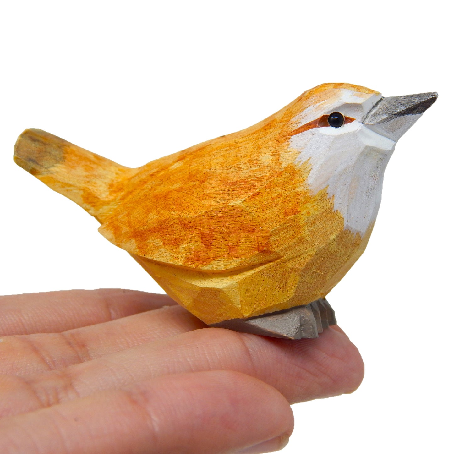 Carolina Wren Hand-Carved Wooden Ornament, Recycled Wood Bird Figurine, Miniature Art Craft