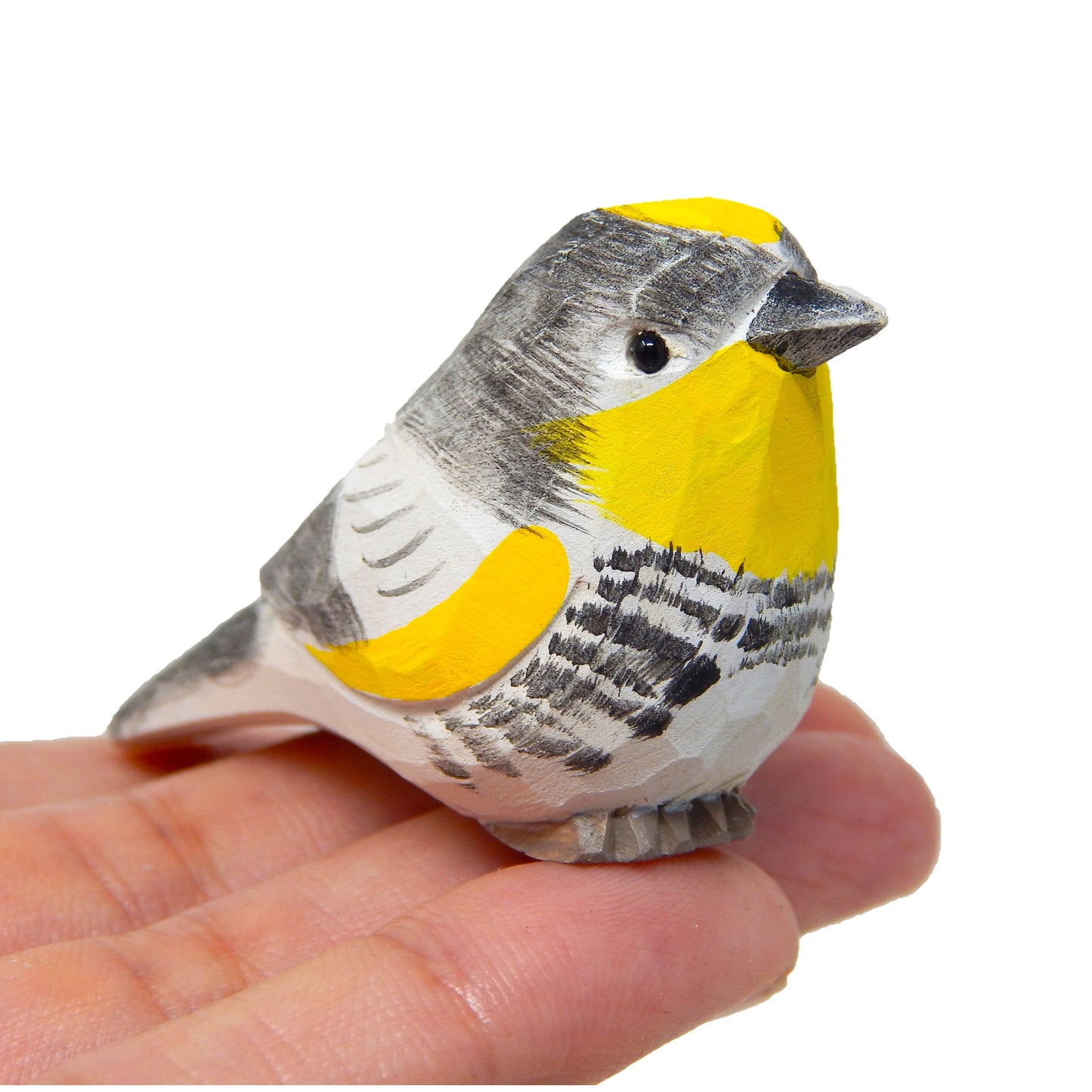 Yellow Rumped Warbler Wood Figurine Statue Myrtle Bird Miniature Handmade Art Craft Carve Small Animal