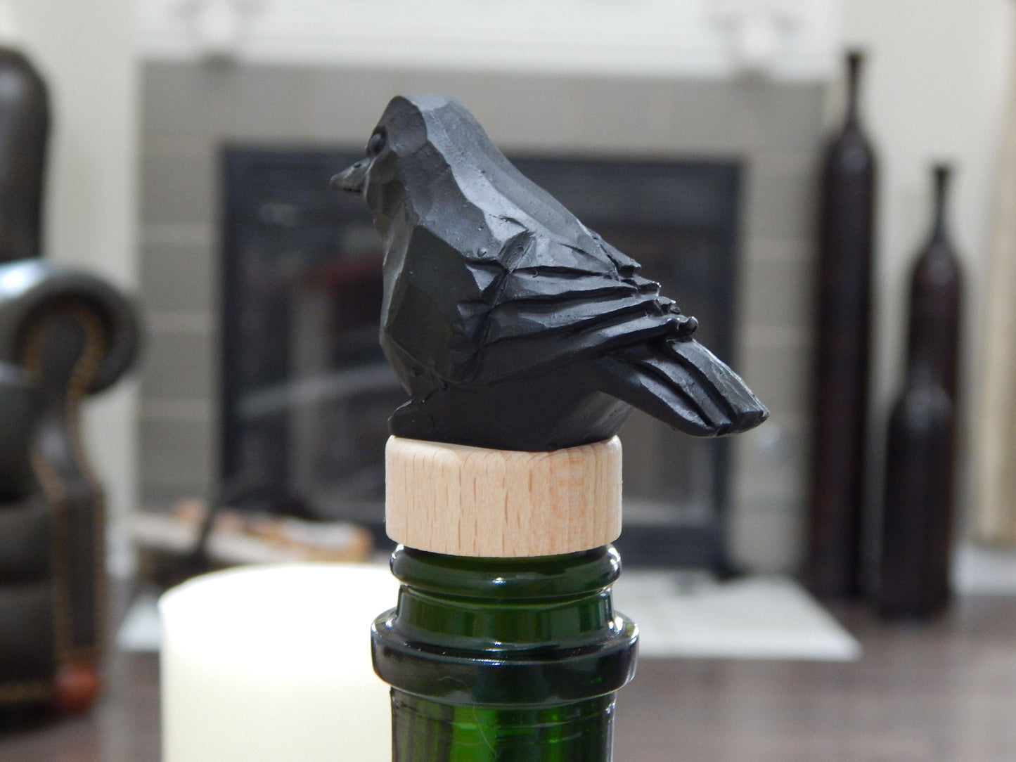 Raven Black Bird Crow Wine Stopper Handmade Reusable Bottle Plug Saver Cap Sealer Decorative Accessory