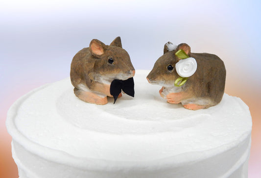 Mouse Cake Topper Bride & Groom Love Wedding Engagement Anniversary Carved Wood Statue