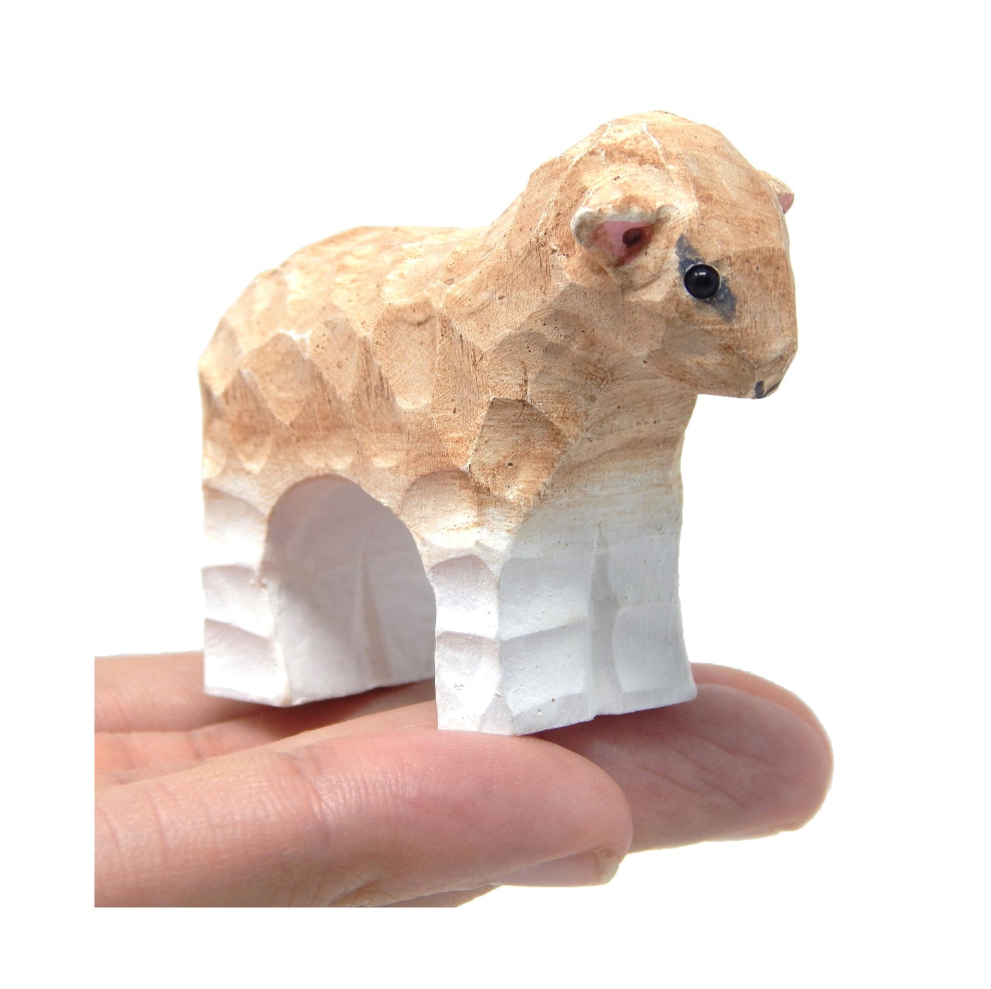 Sheep - Little Lamb Farm Wood Figurine Baby Goat Ewe Domestic Miniature Barn Small Animal Toy Hand Carve Home Decor Folk Ornament Minifigure