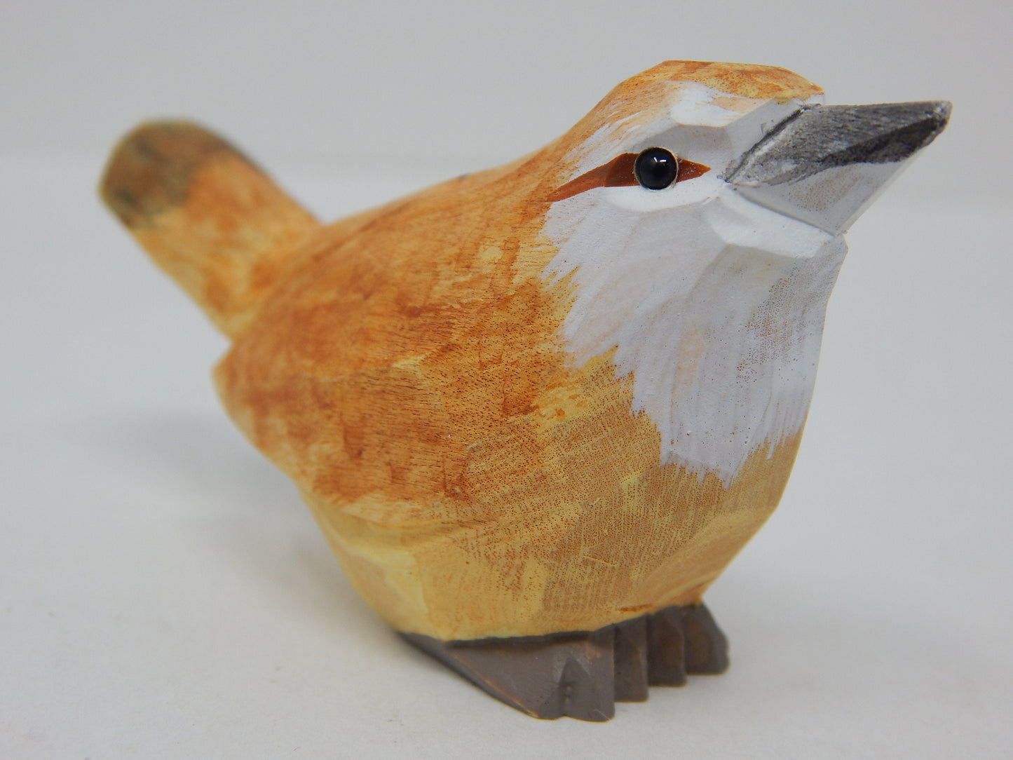 Carolina Wren Wood Figurine Statue Common Bird Miniature Handmade Art Craft Carve Small Animal