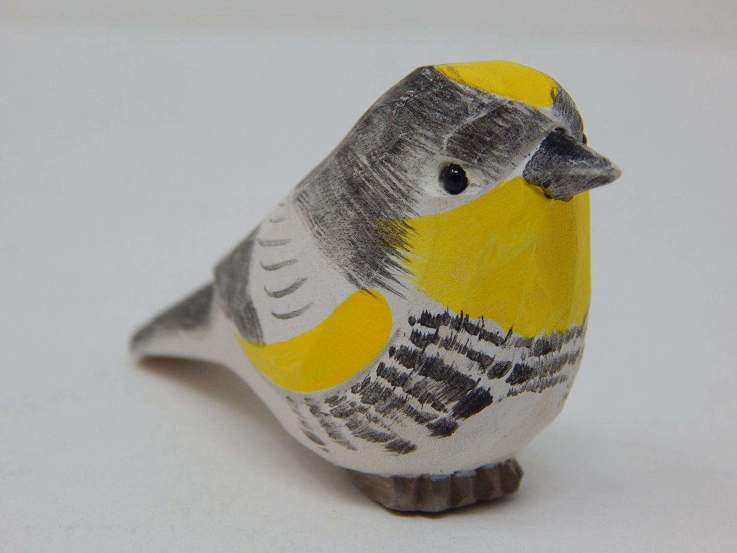 Yellow Rumped Warbler Wood Figurine Statue Myrtle Bird Miniature Handmade Art Craft Carve Small Animal