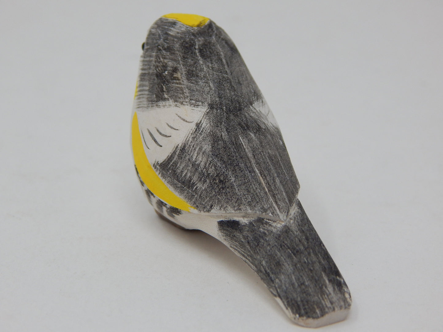 Yellow Rumped Warbler Wood Figurine Statue Myrtle Bird Miniature Handmade Art Craft Carve Small Animal