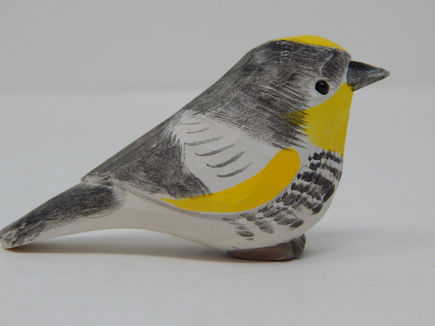 Yellow Rumped Warbler Wood Figurine Statue Myrtle Bird Miniature Handmade Art Craft Carve Small Animal