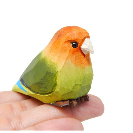 Lovebird Wood Figurine Parrot Statue Sculpture Ornament Decor Miniature Art Carve Small Animal