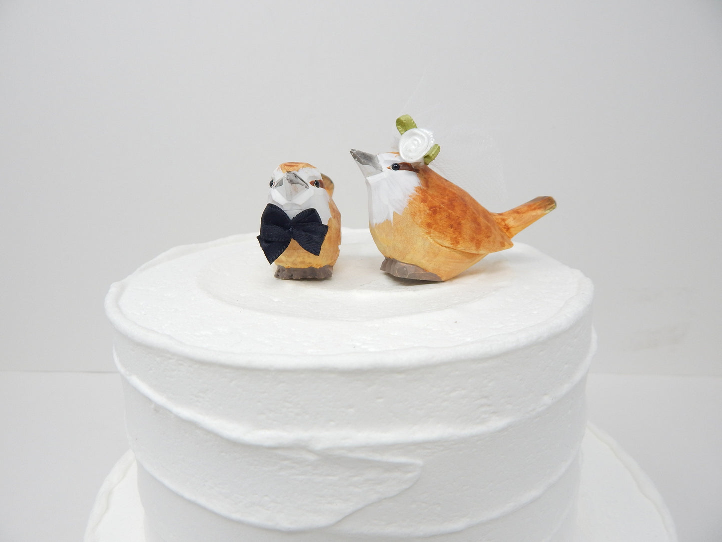 Carolina Wren Bird Cake Topper Bride & Groom Love Wedding Engagement Anniversary Carved Wood Statue