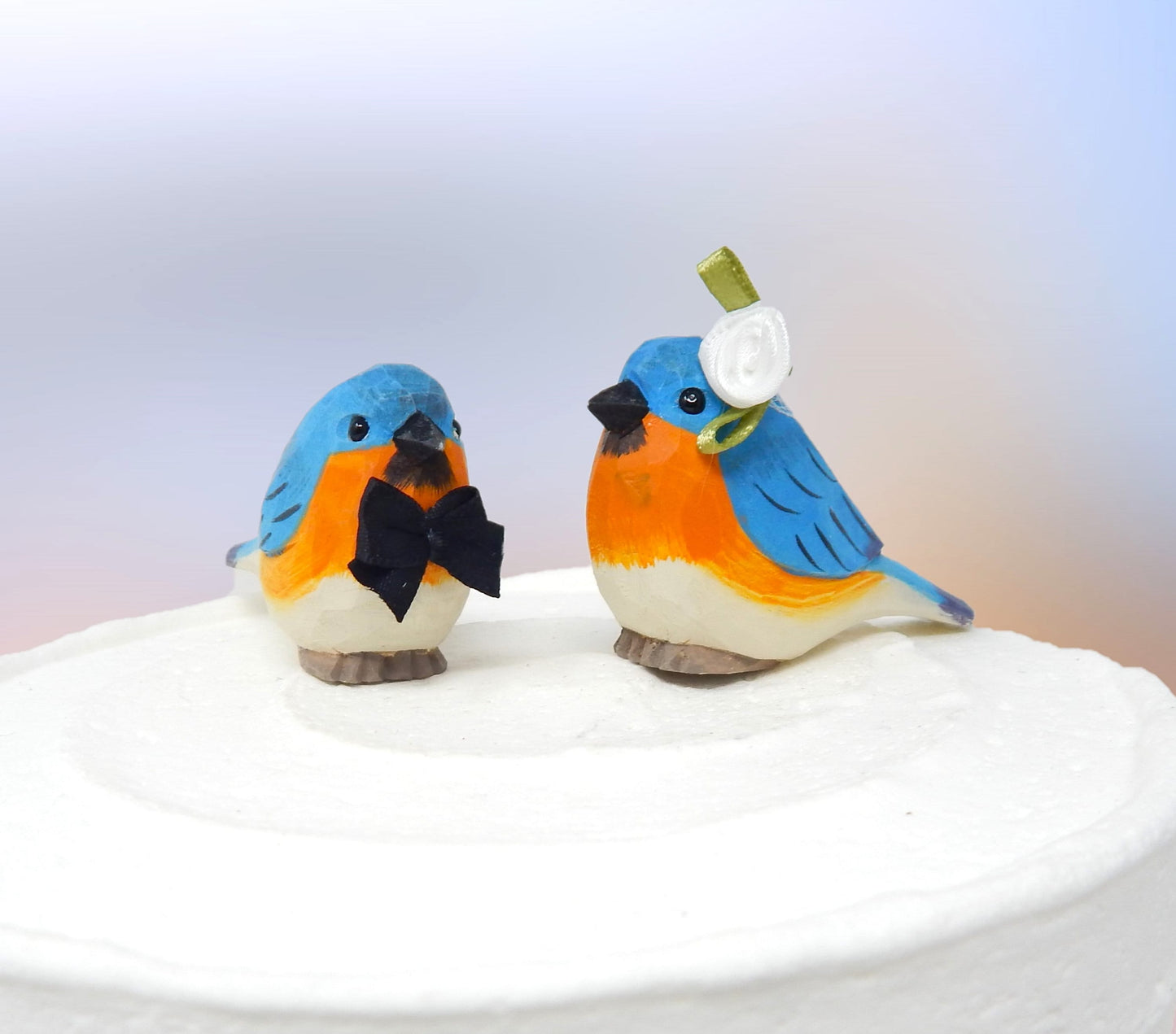 Eastern Bluebird Bird Cake Topper Bride & Groom Love Wedding Engagement Anniversary Carved Wood Statue