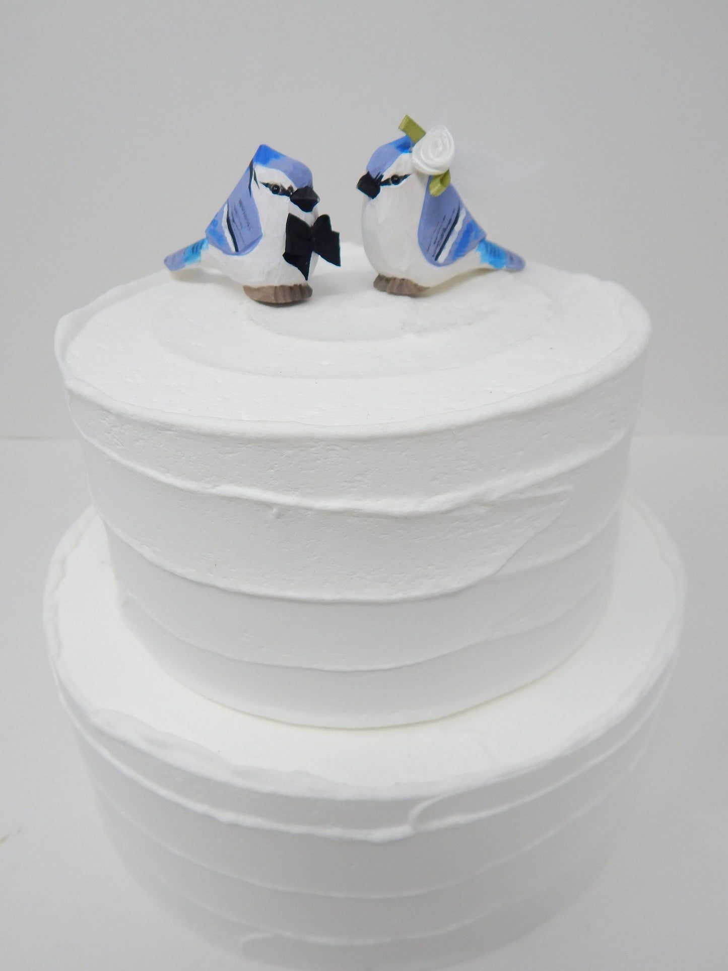 Blue Jay Bird Cake Topper Bride & Groom Love Wedding Engagement Anniversary Carved Wood Statue