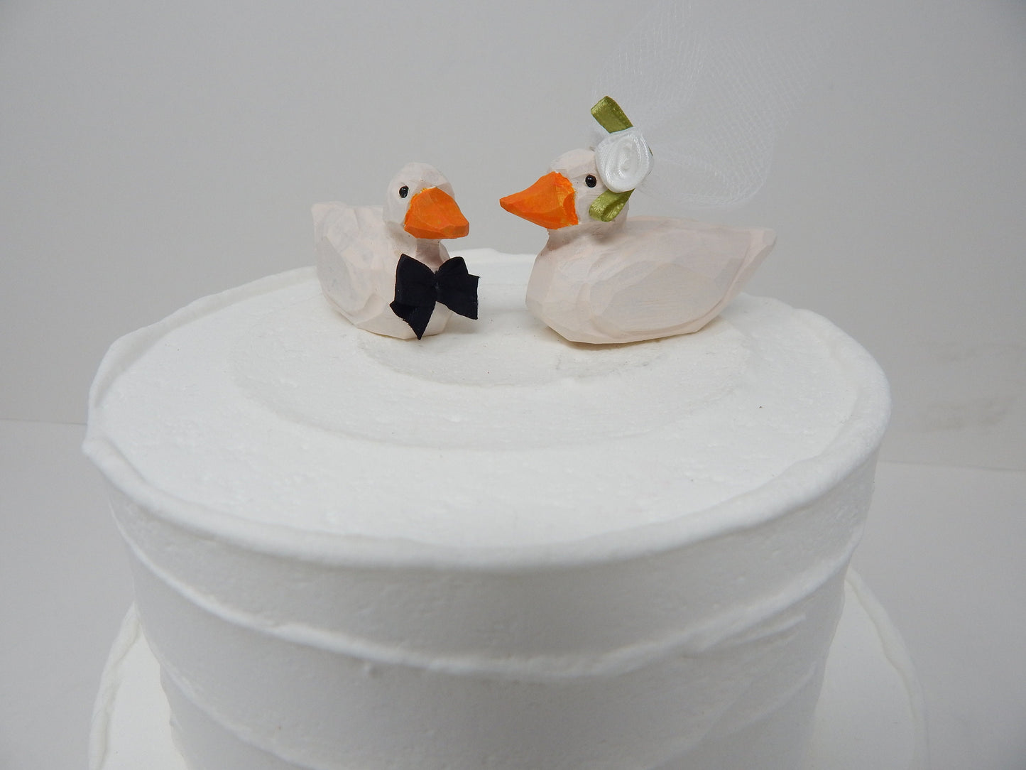 Pekin Duck Love Birds Cake Topper Bride & Groom Wedding Engagement Anniversary Carved Wood Statue