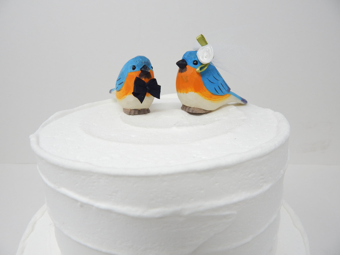 Eastern Bluebird Bird Cake Topper Bride & Groom Love Wedding Engagement Anniversary Carved Wood Statue