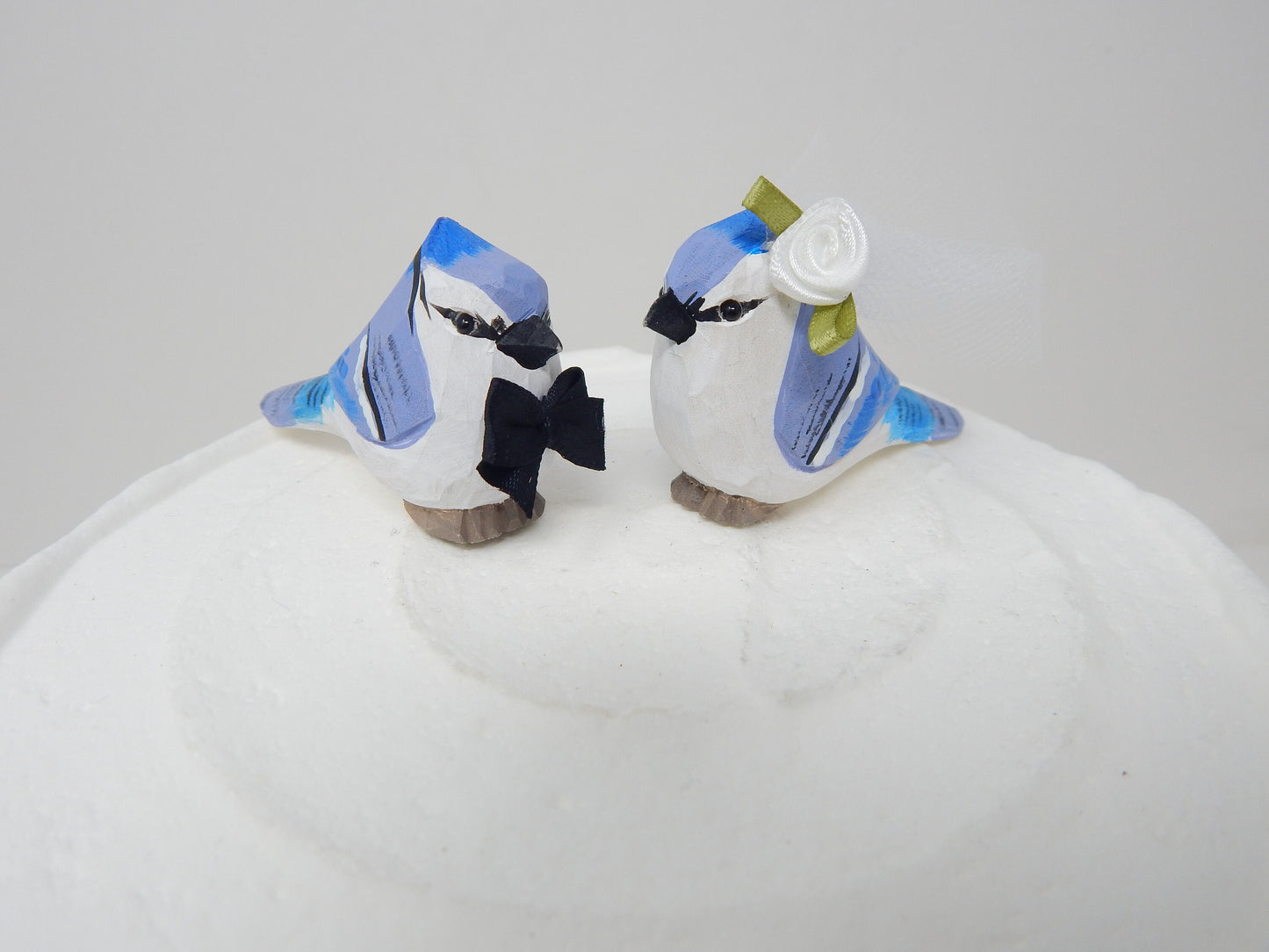 Blue Jay Bird Cake Topper Bride & Groom Love Wedding Engagement Anniversary Carved Wood Statue