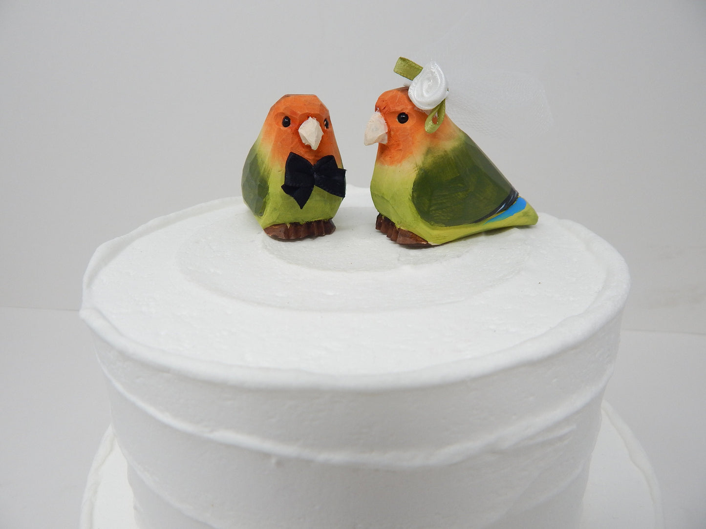 Lovebird Cake Topper Bride & Groom Bird Wedding Engagement Anniversary Carved Wood Statue