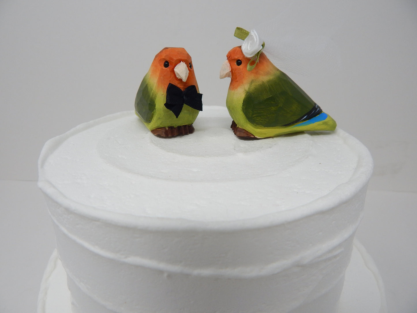 Lovebird Cake Topper Bride & Groom Bird Wedding Engagement Anniversary Carved Wood Statue